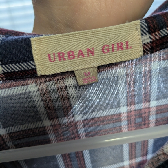 Urban Girl Sheer Plaid Red White And Blue Flannel - Picture 3 of 3